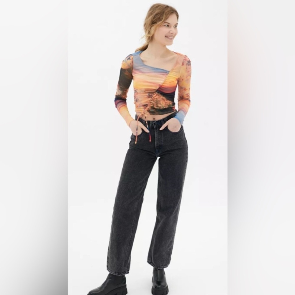 URBAN OUTFITTERS Shona Cinched Mesh Top in Multi Colors Size Medium